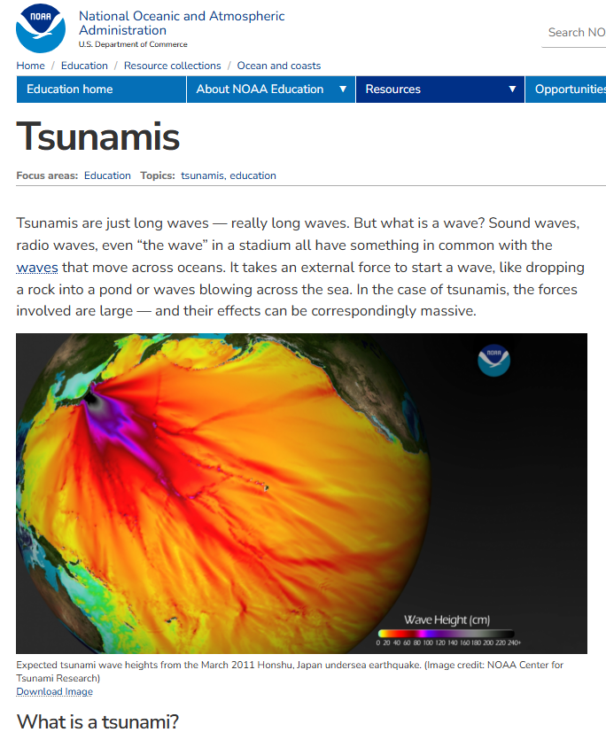 Image of NOAA's tsunami landing page