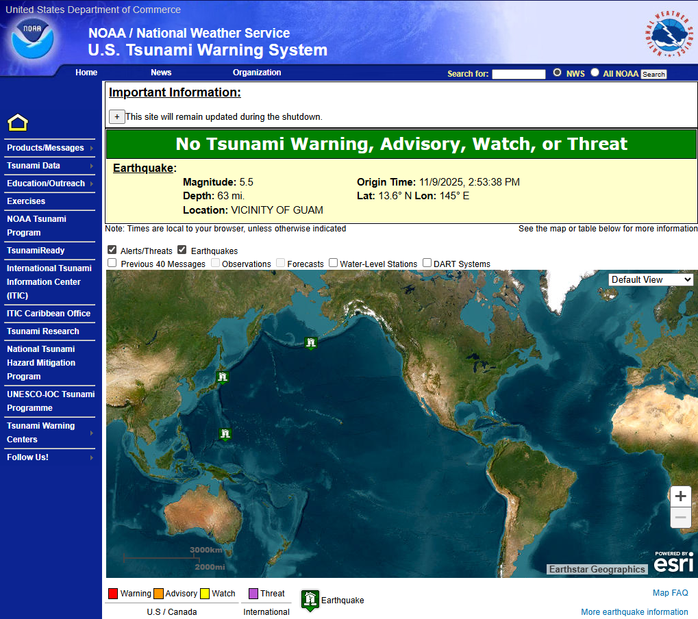 Image of landing page of tsunami warning center