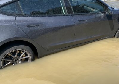 A vehicle trapped in flood water